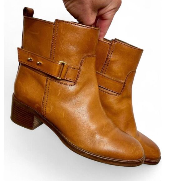 J.Crew Parker Cognac Tan Leather Slip on Ankle Boots - Size 6.5 - Picture 1 of 7
